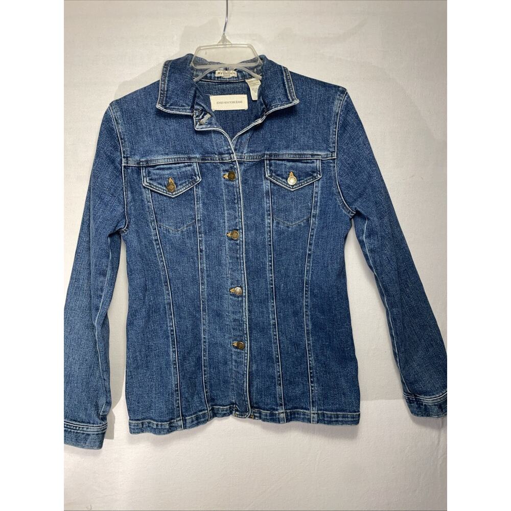 Jones New York Denim Jacket Women's Medium Blue Pockets Long Sleeve Button Front